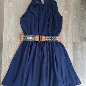 ByBy Navy Blue Mid Length dress With Decorative Be